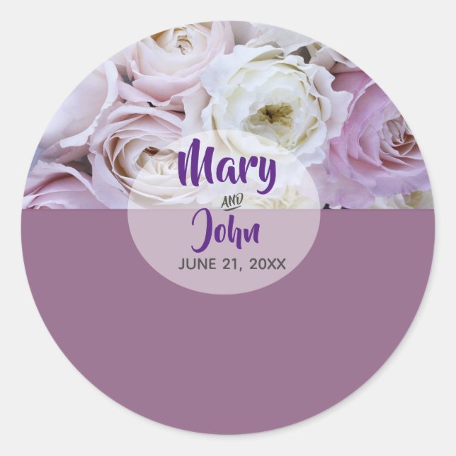 Lavender Lilac Floral Rose Wedding Runder Aufkleber (Vorderseite)