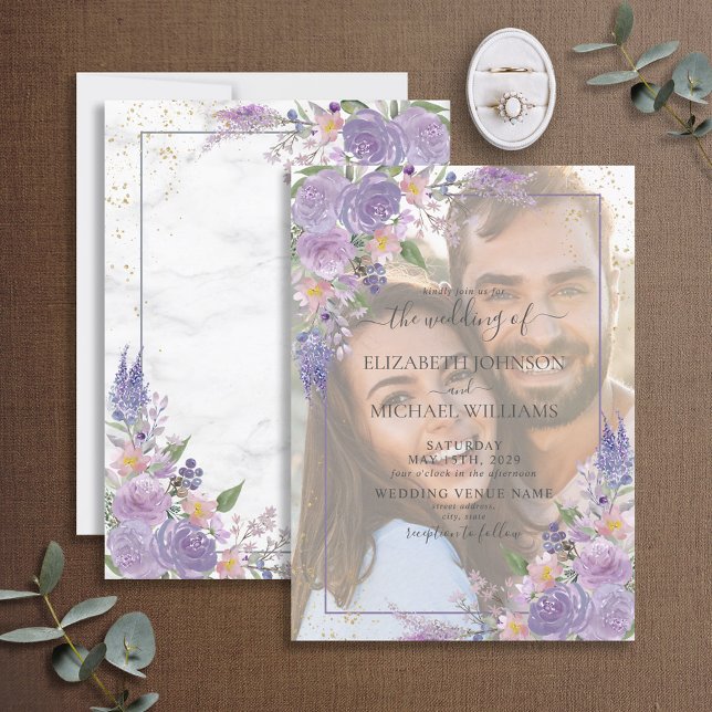 Lavender Lilac Gold Vellum Overlay Photo Wedding Einladung (Von Creator hochgeladen)