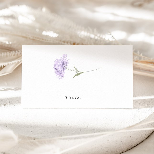 Lavender Lilac Hydrangea Watercolor Wedding Platzkarte (Lavender hydrangea wedding place card, minimal watercolor floral table name card, elegant wedding)