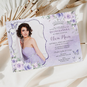 Lavender Lilac Lila Floral Foto Quinceañera Einladung