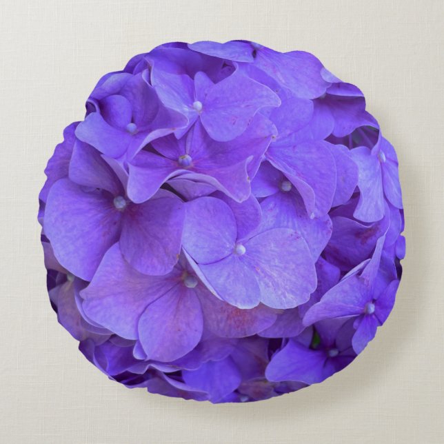 Lavender lilac lila Hydrangeas violette Blumen Rundes Kissen (Vorderseite)