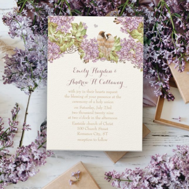 Lavender Lilac Love Bird Wedding Einladung (Von Creator hochgeladen)