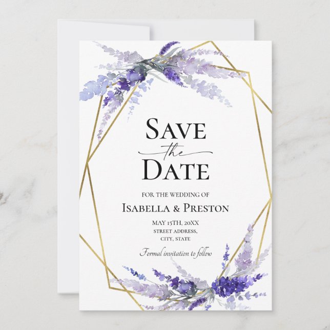 Lavender Lilac Mauve Floral Wedding Save the Date Einladung (Vorderseite)