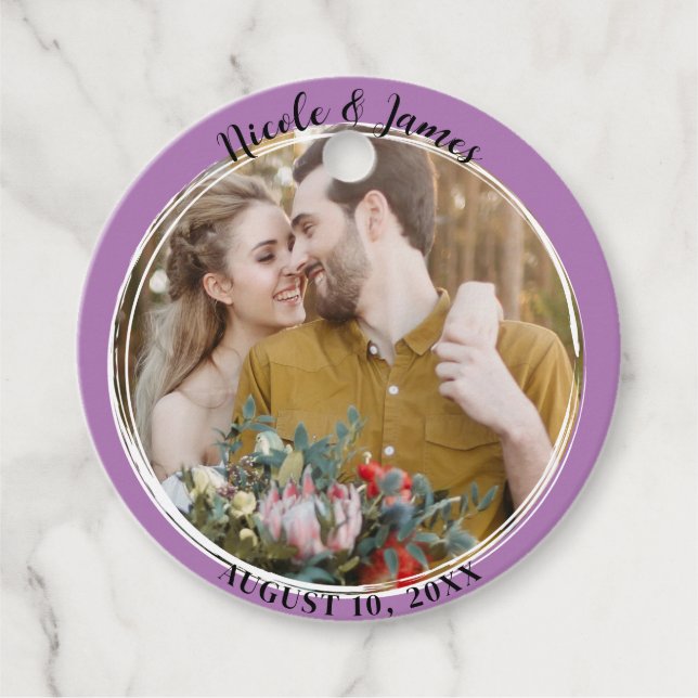 Lavender Lilac Minimal Trendy Round Foto Wedding Geschenkanhänger (Vorderseite)