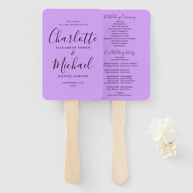 Lavender Lilac Orchid Script Wedding Program Fächer (Vorne und Hinten)