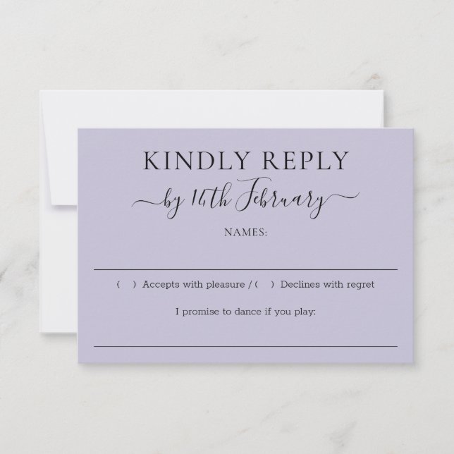 Lavender Lilac Purple Wedding Kindly Reply RSVP Karte (Vorderseite)