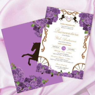 Lavender Lilac Rose Western Charra Quinceañera Einladung