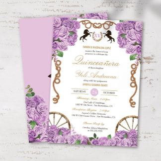Lavender Lilac Rose Western Charro Quinceanera Einladung