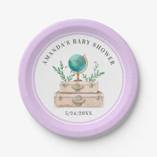 Lavender Lilac Travel Suitcase Baby Girl Dusche Pappteller