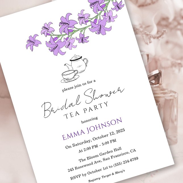 Lavender Lily Bridal Tea Party Einladung (Lavender Lily Bridal Tea Party Shower Invitation)