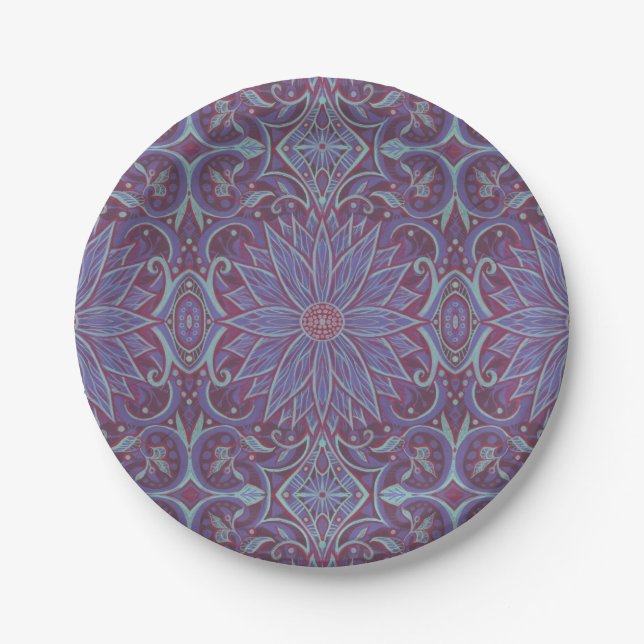 Lavender Lotus Floral Arabesque Muster Pappteller (Vorderseite)