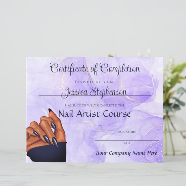 Lavender Marble Nail Artist Certificate (Stehend Vorderseite)