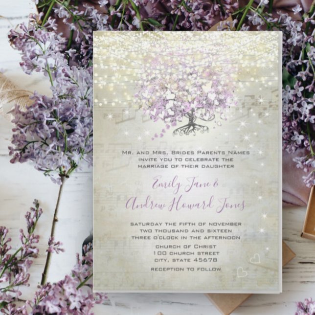 Lavender Märchenleuchten und Stars Hochzeit Einladung (Von Creator hochgeladen)