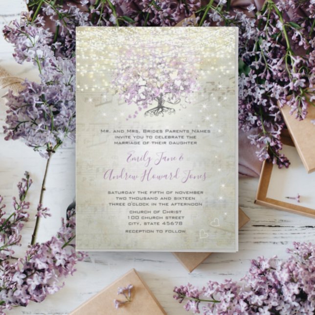 Lavender Märchenleuchten und Stars Hochzeit Einladung (Von Creator hochgeladen)
