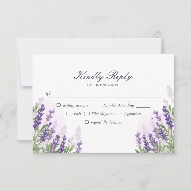 Lavender mariage carte RSVP Purple Pastel Floral (Devant)