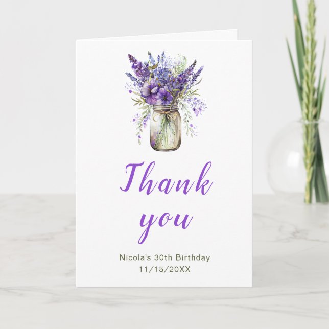 Lavender Mason Jar Birthday Dankeskarte (Vorderseite)