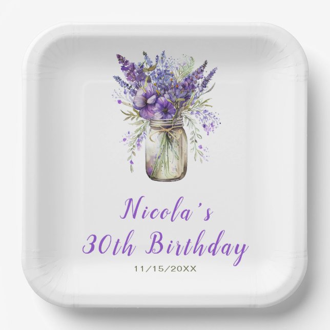 Lavender Mason Jar Birthday Pappteller (Vorderseite)