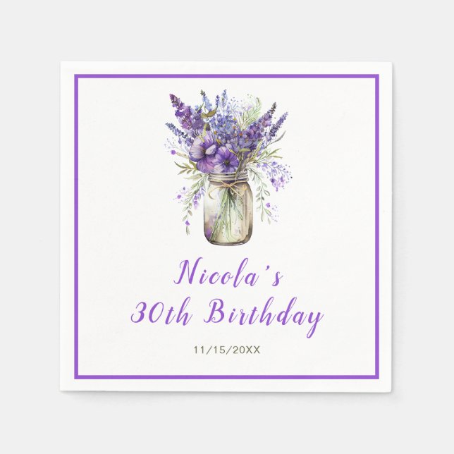 Lavender Mason Jar Birthday Serviette (Vorderseite)