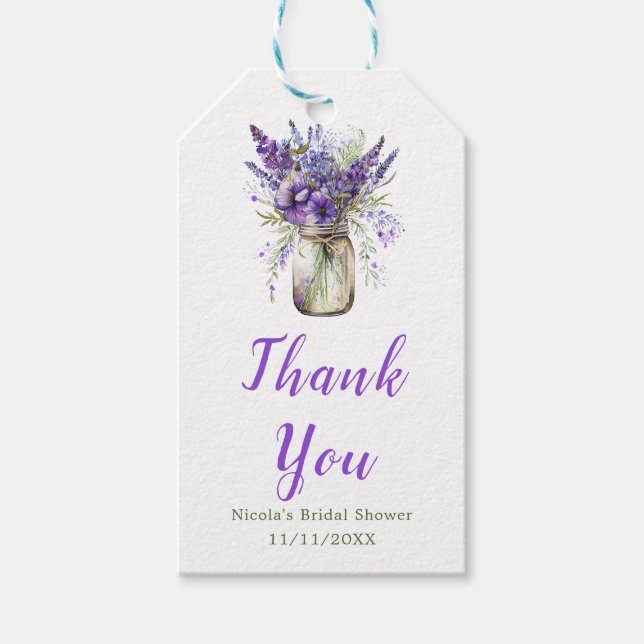 Lavender Mason Jar Brautparty Geschenkanhänger (Vorderseite)
