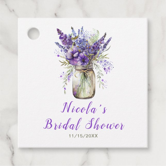 Lavender Mason Jar Brautparty Geschenkanhänger (Vorderseite)