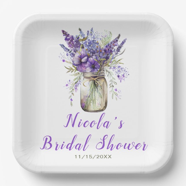 Lavender Mason Jar Brautparty Pappteller (Vorderseite)