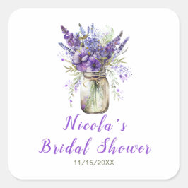 Lavender Mason Jar Brautparty Quadratischer Aufkleber