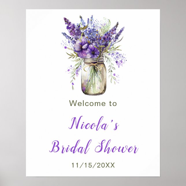 Lavender Mason Jar Brautparty Willkommen Poster (Vorne)