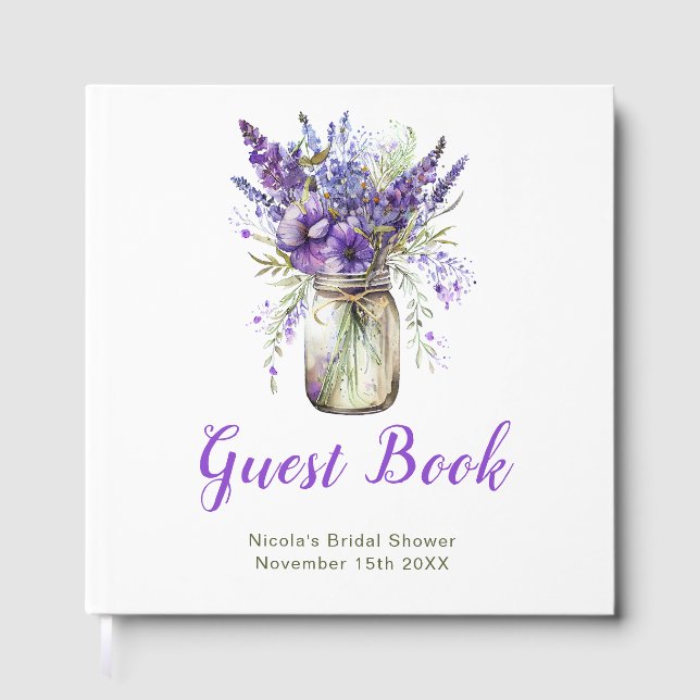 Lavender Mason Jar Bridal Shower Gästebuch (Vorderseite)