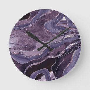 Lavender Mauve Agate Glitter Glam #1 Runde Wanduhr