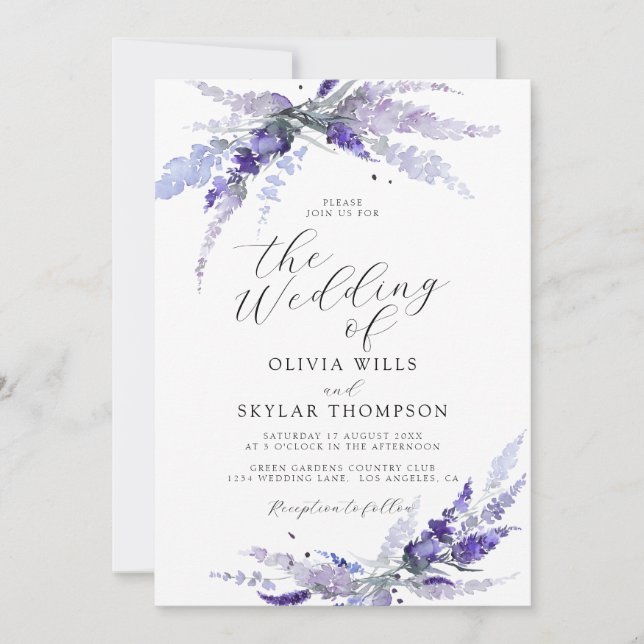 Lavender Mauve Floral Lila Lilac Wedding Einladung (Vorderseite)