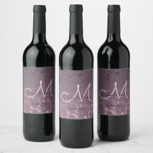 Lavender Mauve Lila Wedding Reception Monogram Weinetikett