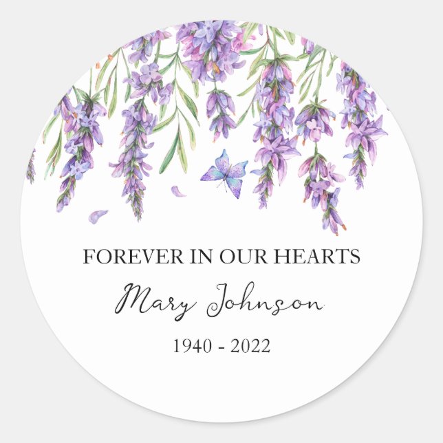 Lavender Memorial Funeral Classic Round Sticker (Vorderseite)