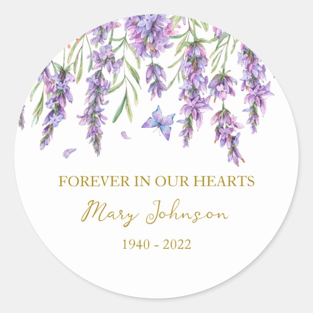 Lavender Memorial Funeral Classic Round Sticker (Vorderseite)