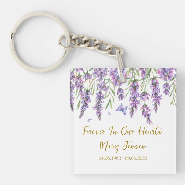 Lavender Memorial Funeral Photo Keychain Schlüsselanhänger (Vorderseite)
