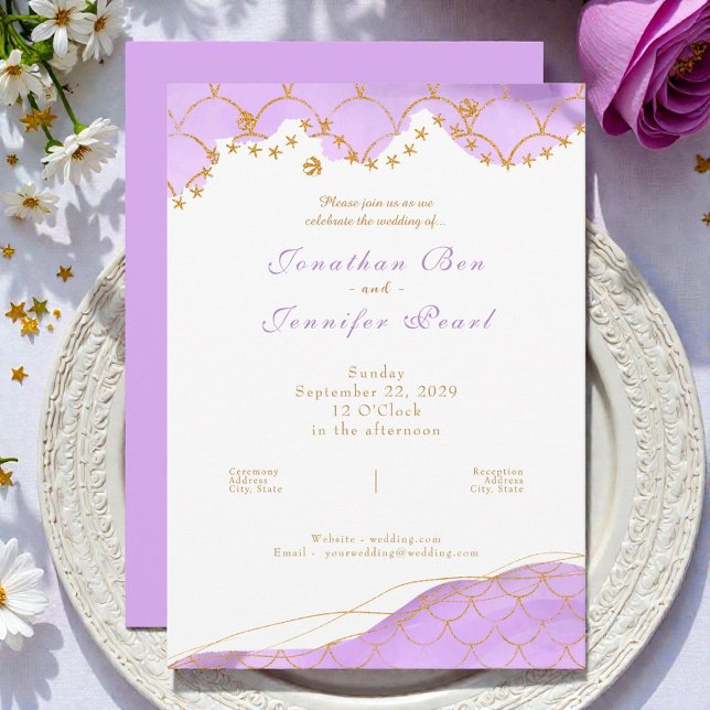 Lavender Mermaid Gold Wedding Invitation (Créateur téléchargé)