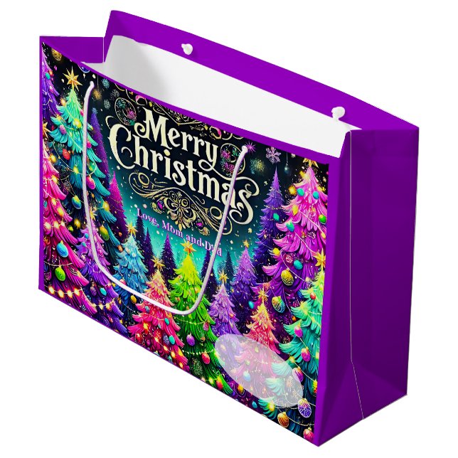 Lavender Merry Christmas Große Geschenktüte (Vorderseite Schrägansicht)