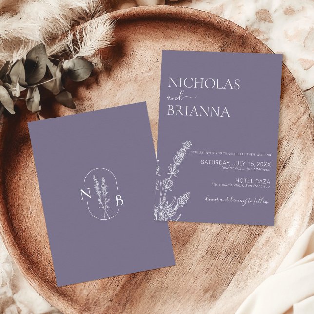 Lavender Minimalistisch Boho Wedding Elegant Einladung (Von Creator hochgeladen)