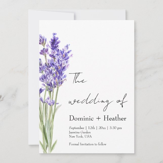 Lavender Minimalistisch Elegance Wedding Einladung (Vorderseite)