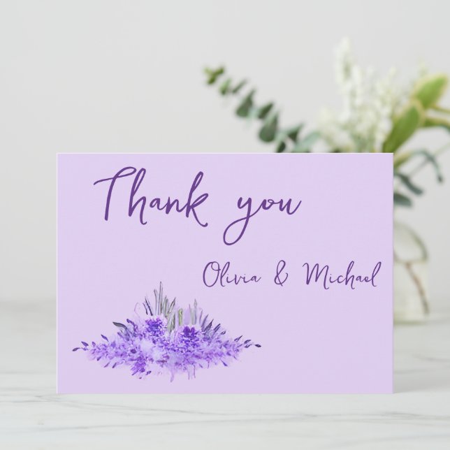 Lavender minimalistische elegante Hochzeit Danke-C Dankeskarte (Stehend Vorderseite)