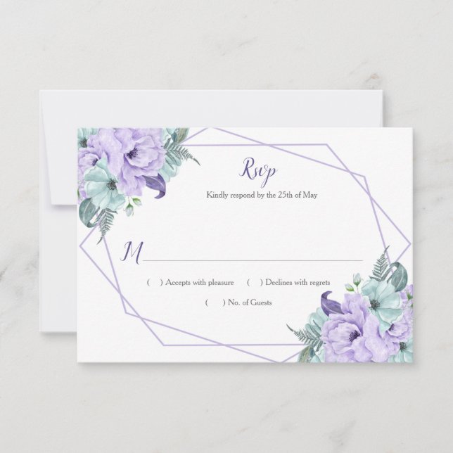 Lavender Mint Wasserfarbe Peonies Geometrische UAW RSVP Karte (Vorderseite)