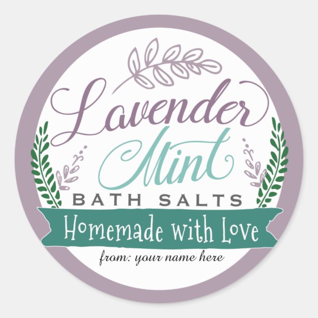 Lavender Minze Bath Salt Labels für hausgemachte G Runder Aufkleber (Vorderseite)