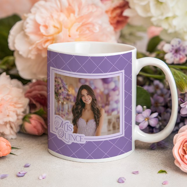Lavender Mis Quince Foto Quinceanera Keepake Kaffeetasse (Shown on a classic mug)