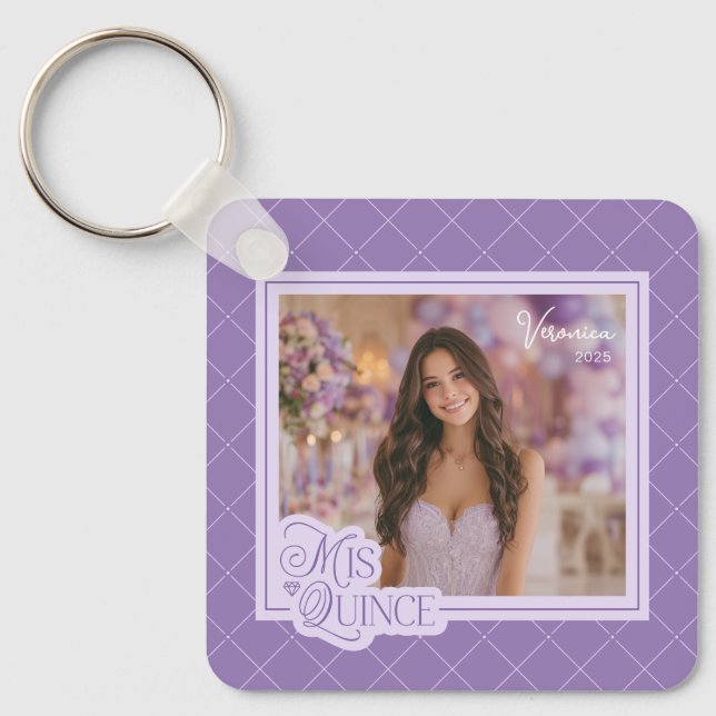 Lavender Mis Quince Quinceañera Foto Keepake Schlüsselanhänger (Vorderseite)