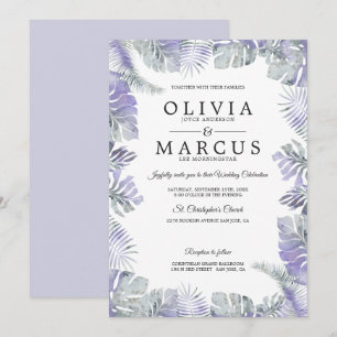 Lavender Mist Watercolor Tropical Blätter Hochzeit Einladung