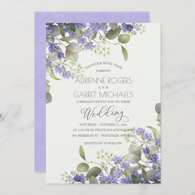 Lavender mit Eukalyptus Greenerity Wedding Einladung (Von Creator hochgeladen)