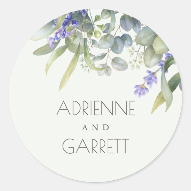 Lavender mit Eukalyptus Greenerity Wedding Runder Aufkleber (Vorderseite)