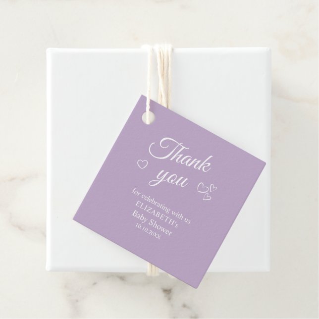 Lavender Modern Baby Dusche Vielen Dank für Ihre U Geschenkanhänger (Beispiel)