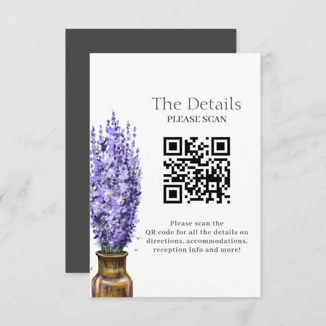Lavender Modern Floral Wedding QR Code Details Begleitkarte (Vorne/Hinten)