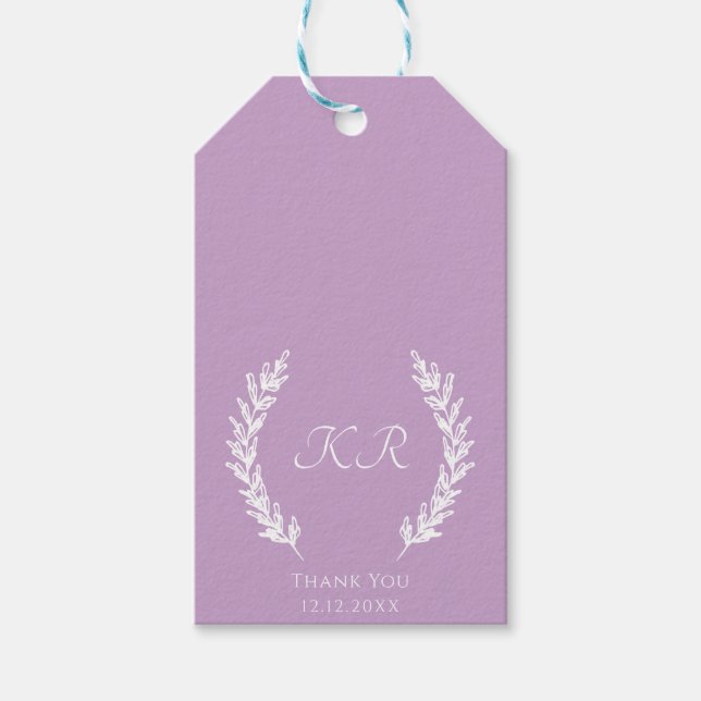 Lavender Monogram Elegant Moderne Hochzeit Geschenkanhänger (Vorderseite)