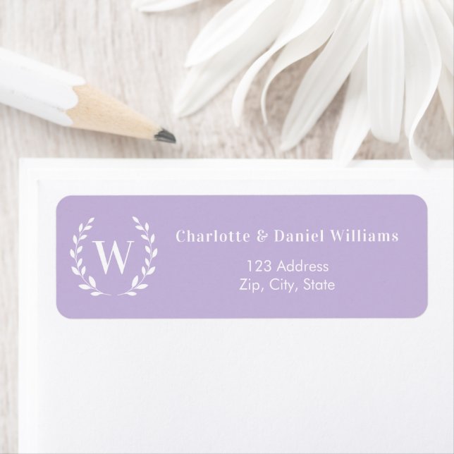Lavender monogram initial wreath return address (Insitu)